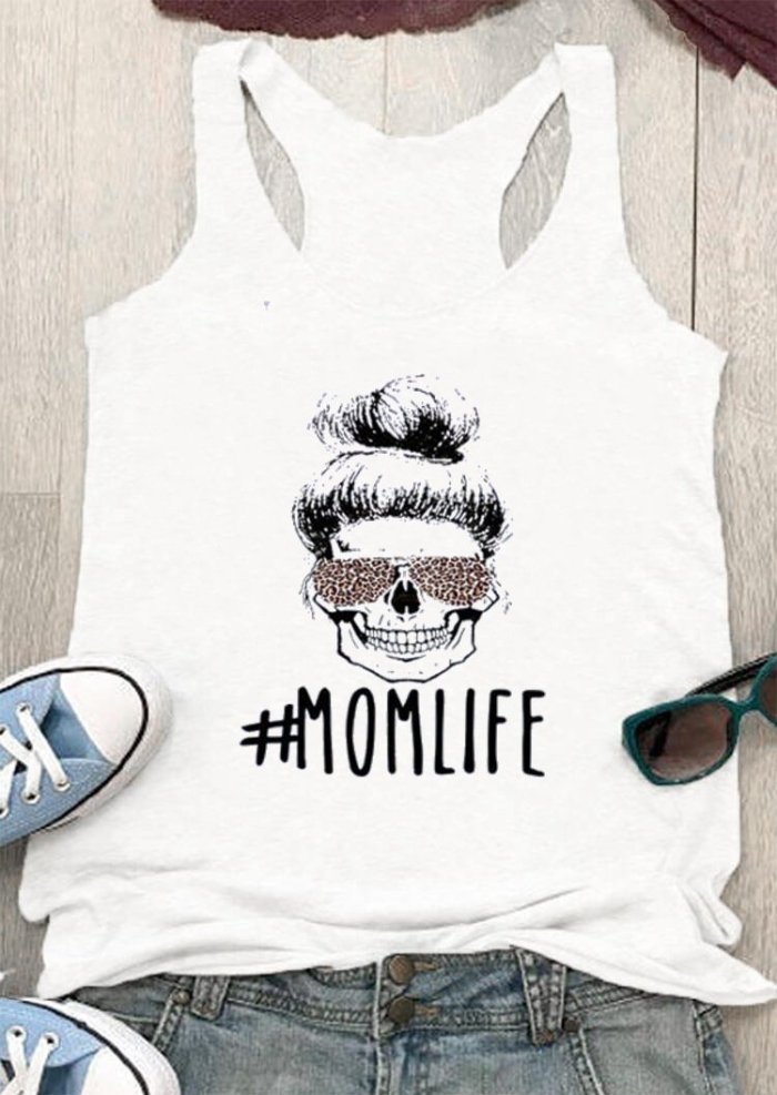 Women Printed T-shirt Mom Life Letter Tank