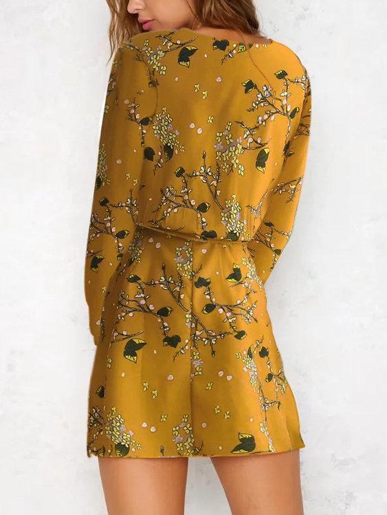 Wrap Front V-neck Floral Print Mini Dress