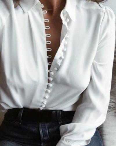 Woman Long Sleeve Blouses Lapel Shirt