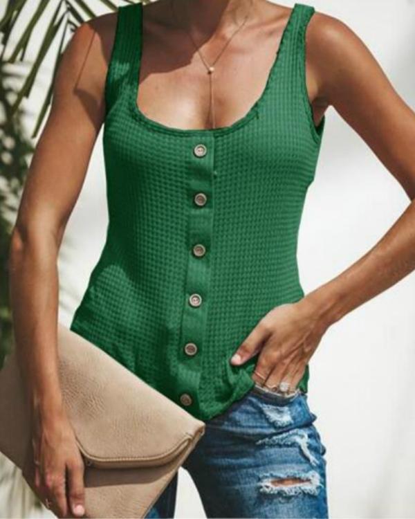 Fashion Halter Sleeveless Button Vest Tops