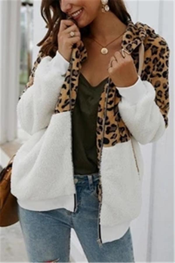 Leopard Zip-Up Patchwork Hooded Coat(5 Colors)