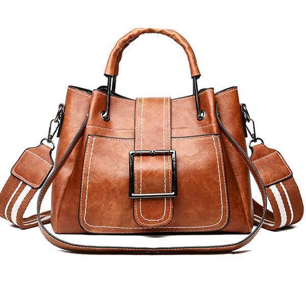 Large Capacity Retro Buckle Bucket Shoulder Bag Tote Bag