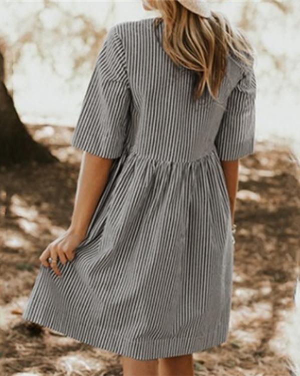 Daily A-Line Crew Neck Half Sleeve Stripe Dresses With Pockets