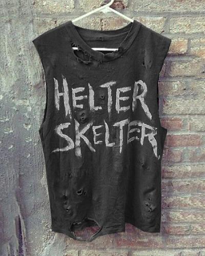 Casual Letter Loose Ripped Vest