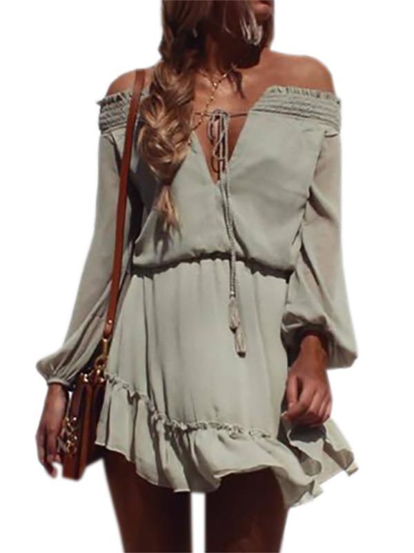 Off Shoulder Long Sleeve Beach Dress