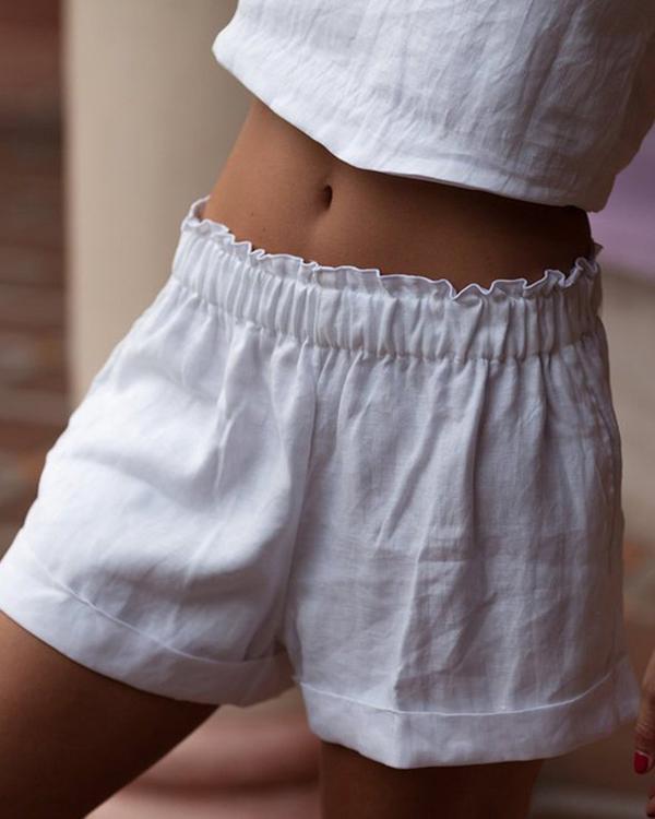 Summer Shorts Pockets Elastic-waist Casual Shorts