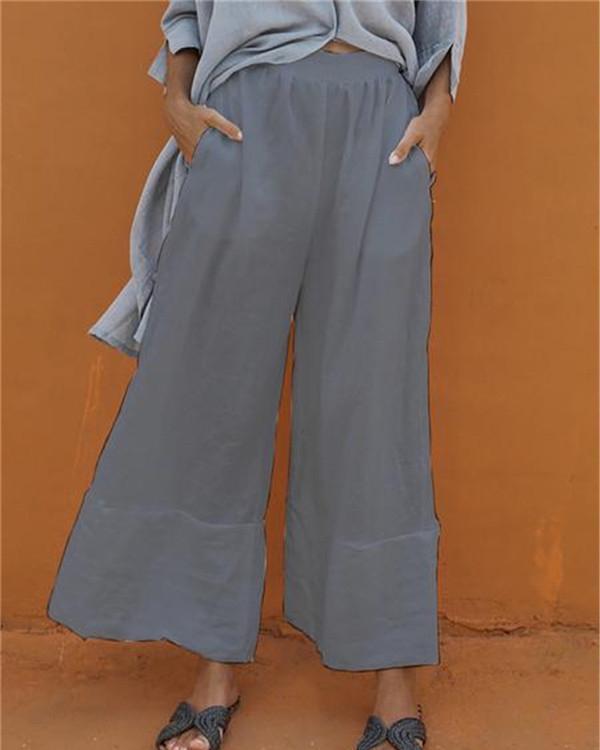 Casual Elastic Waist Folds Wide Leg Pants