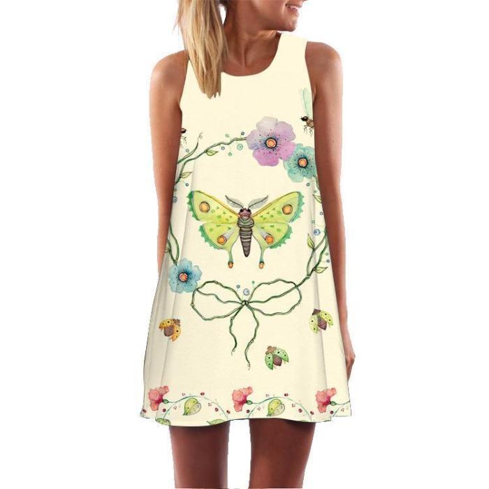 Floral Print Round Neck Sleeveless Dress