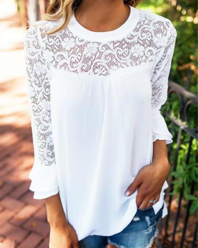 Solid Arabian Round Neckline 3/4 Sleeves Blouses