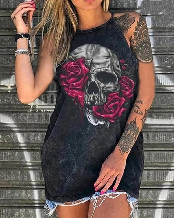 Off Shoulder Skull Print Shirts & Tops