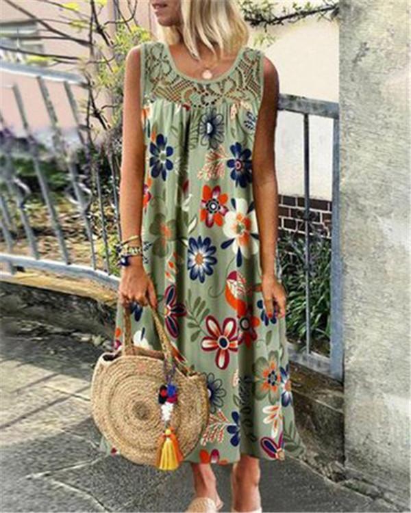 Women's Sleeveless Lace Floral Printed Fashion Daily Dress