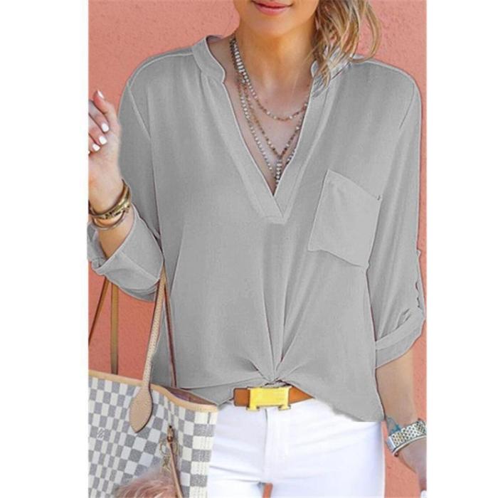 Plus Size Casual V Neck Solid T-shirts Tops For Women