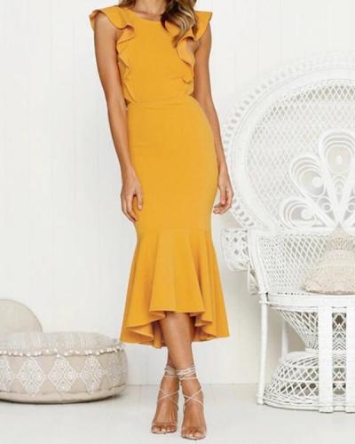 Casual Sexy Backless Sleeveless Pure Color Fishtail Maxi Dresses