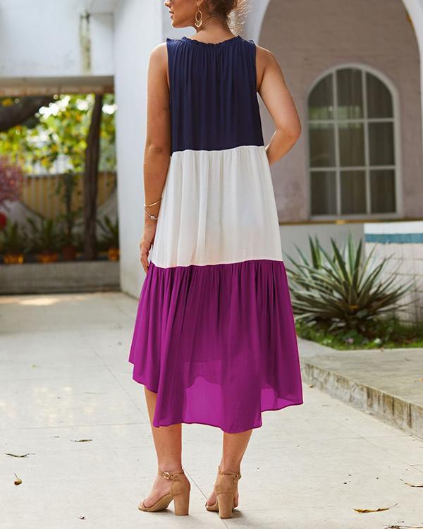 Color Block Irregular Sleeveless Midi Dress