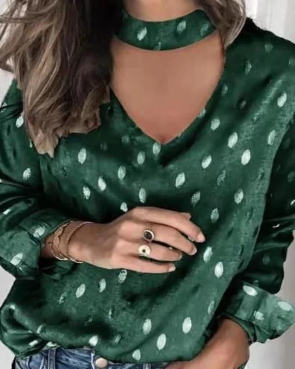 Women Long Sleeve Polka Dots Vintage Shirts & Tops