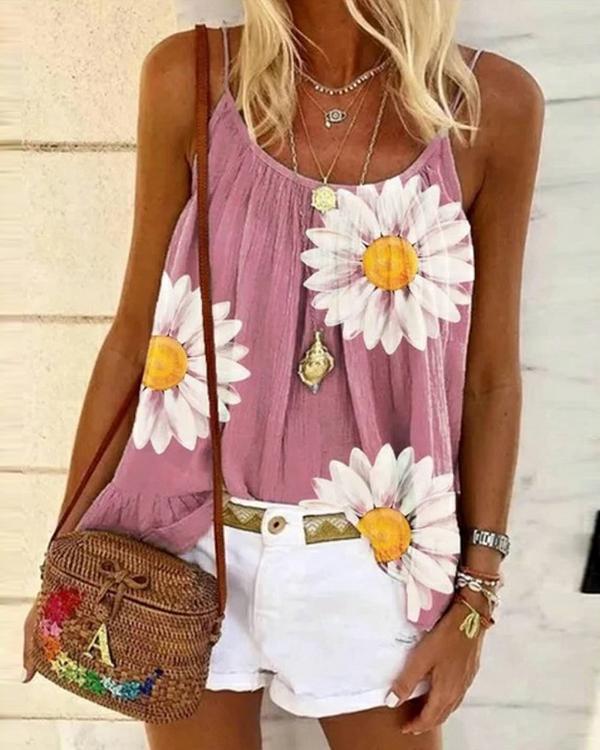 Casual Plus Size Sleeveless Floral Printed Tank Tops