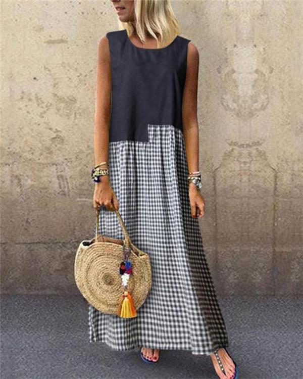 US$ 23.99 - Fashion Crew Neck Sleeveless Patchwork Maxi Dress - www ...