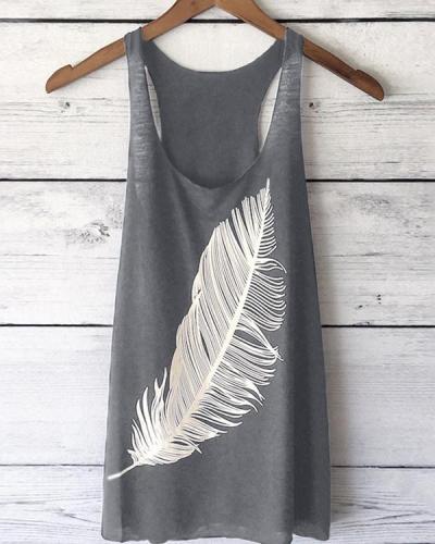 Feather Print Sexy Plus Size Vests Tops