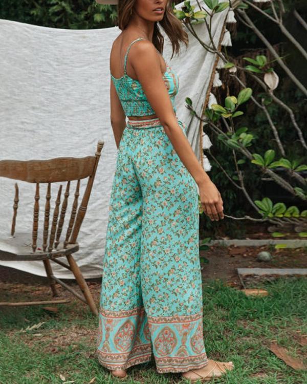 Bohemian Print Knotted Trouser Suit
