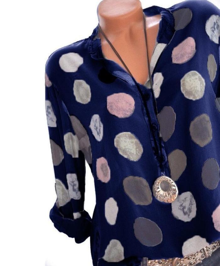 Women's Casual Long Sleeve Polka Dot  Blouses Tops