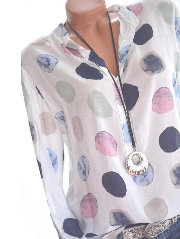 Women's Casual Long Sleeve Polka Dot  Blouses Tops