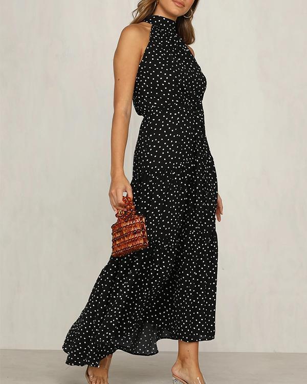 Polka Dot Sleeveless Boho Maxi Dress