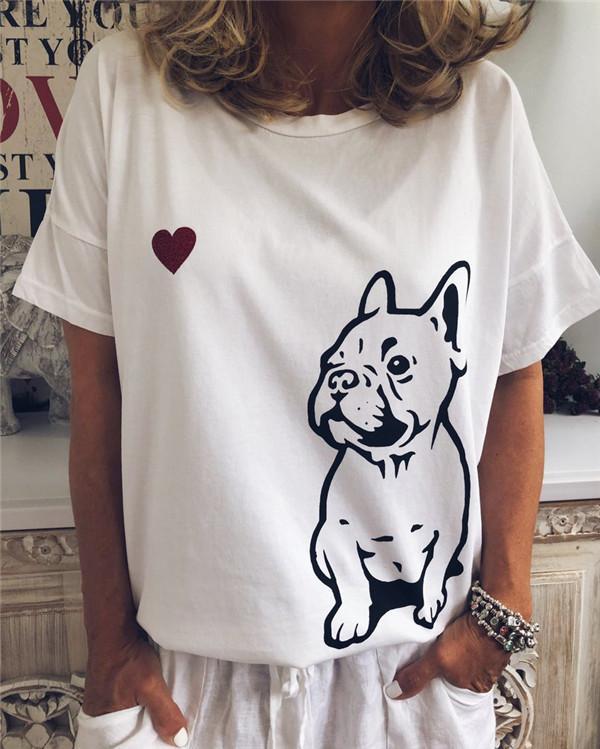 Round Neck Cute Dog Women Holiday Daily Blouse