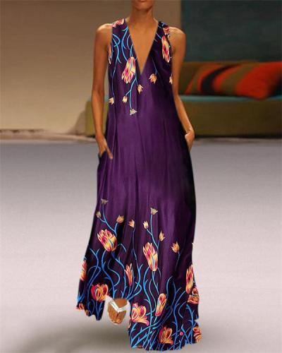 Floral Sleeveless Round Neck Holiday Daily Fashion Maxi Dresses