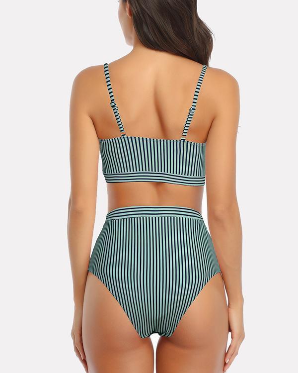 Striped Split Swimsuit Lace Up Sexy Bikini