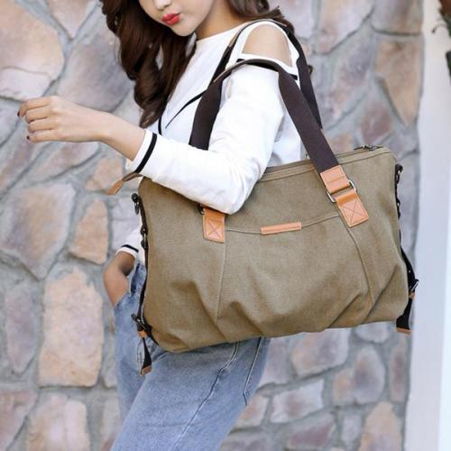 Women Canvas Solid Crossbody Bag Leisure Large Capacity Handbag