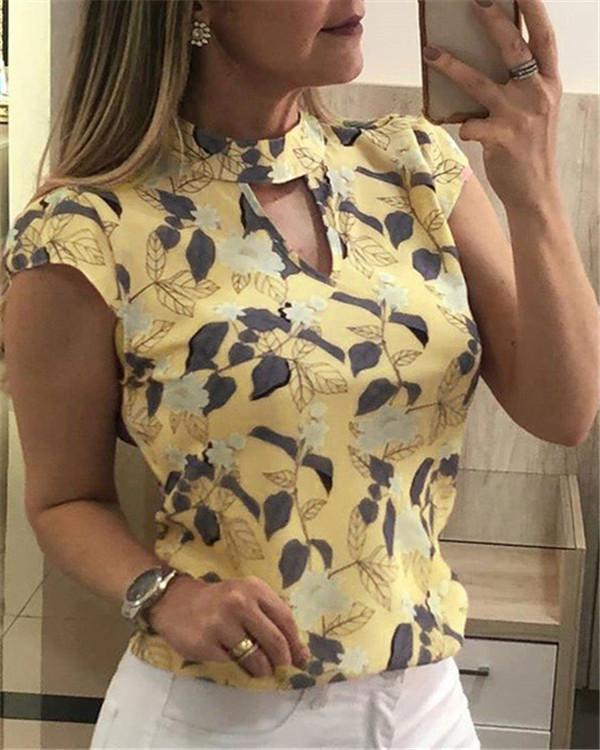 Floral Printed Short Sleeve Blouse Tops