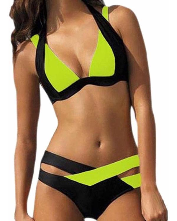 Plus Size Colorblock Sexy Split Swimsuit