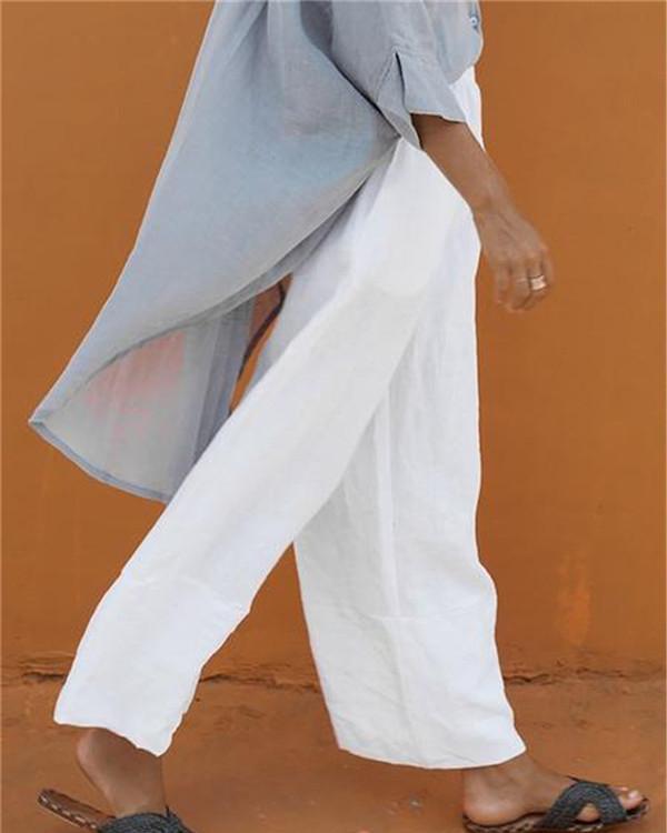 Casual Elastic Waist Folds Wide Leg Pants