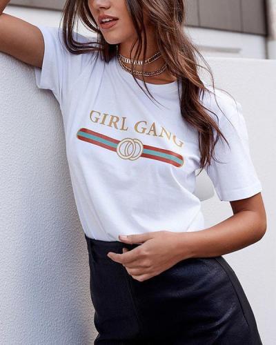 Girl's Casual Cute Printed Short Sleeve T-Shirt