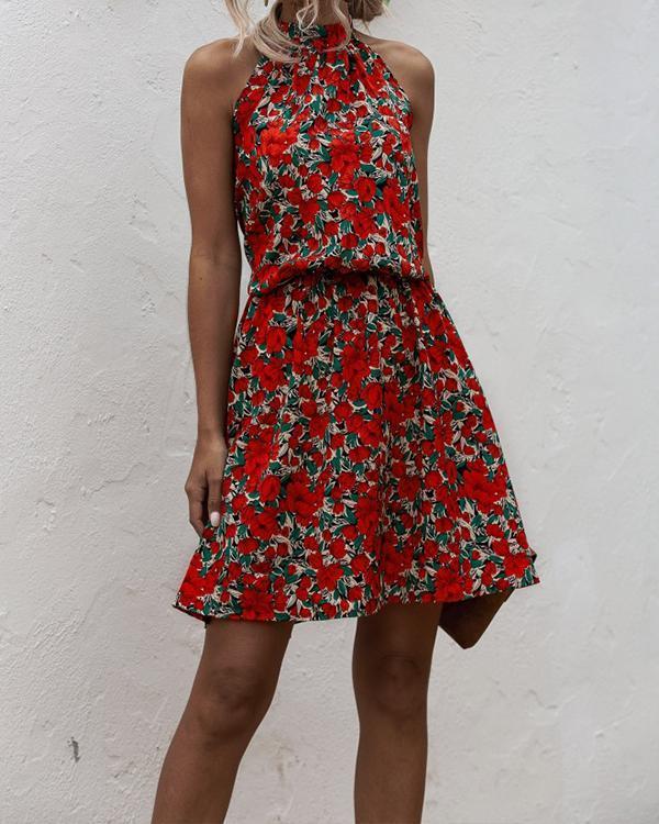 Floral Print Halter A-line Dress