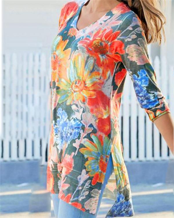 Floral Women Summer V Neck Holiday Daily Blouse
