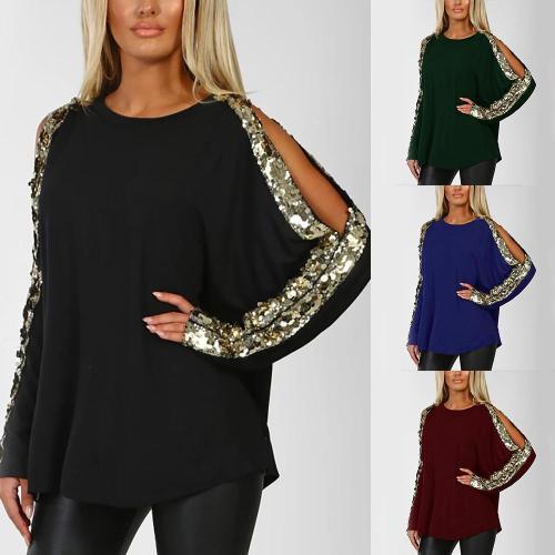 Round Neck Long Sleeved with Cutout Gloss Sequins Top