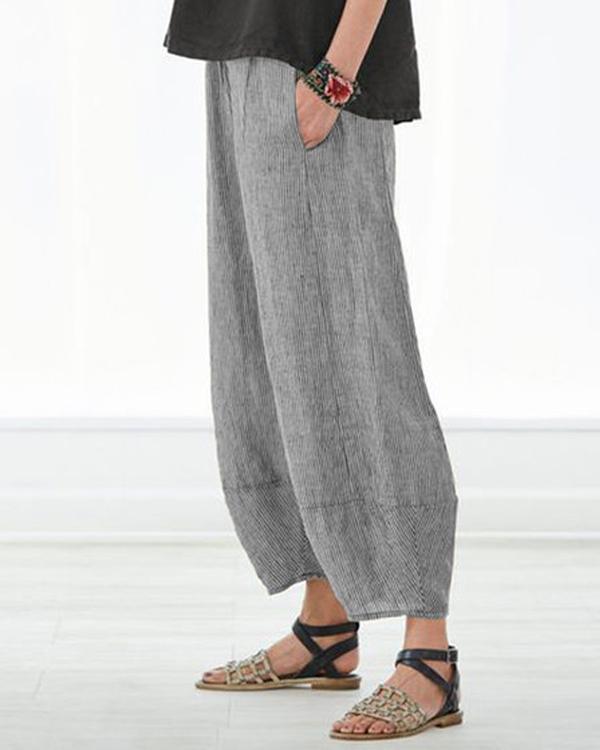 Fashion Plus Size Striped Stitching Pockets Pants