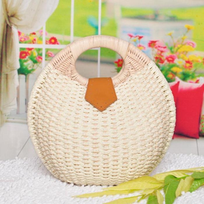 Ladies Sweet Lovely ShellL Shape Tote Bag Beach Straw Handbag