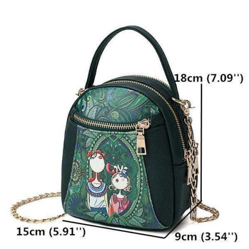 Chain Forest Print Crossbody Bag Double Zipper Handbag