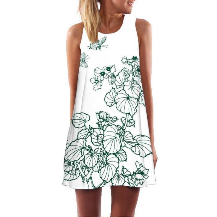 Floral Print Round Neck Sleeveless Dress