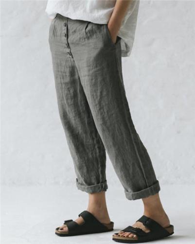Linen Solid Women Causal Plus Size Daily Ourdoor Pants