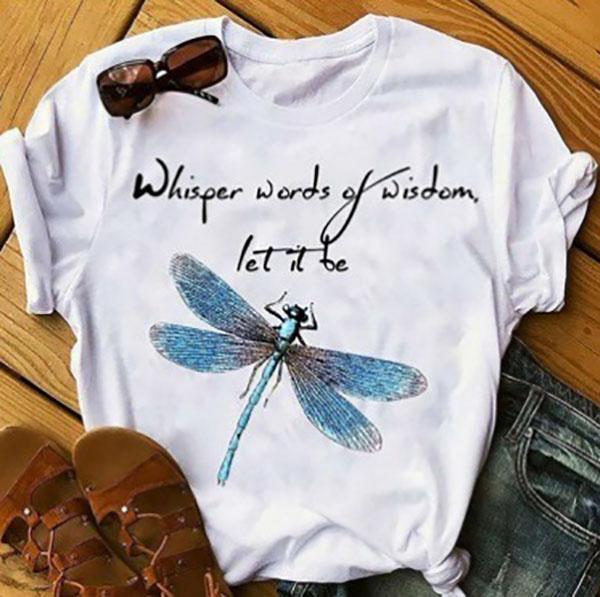 Women Letter Dragonfly Print Short Sleeve T-Shirts