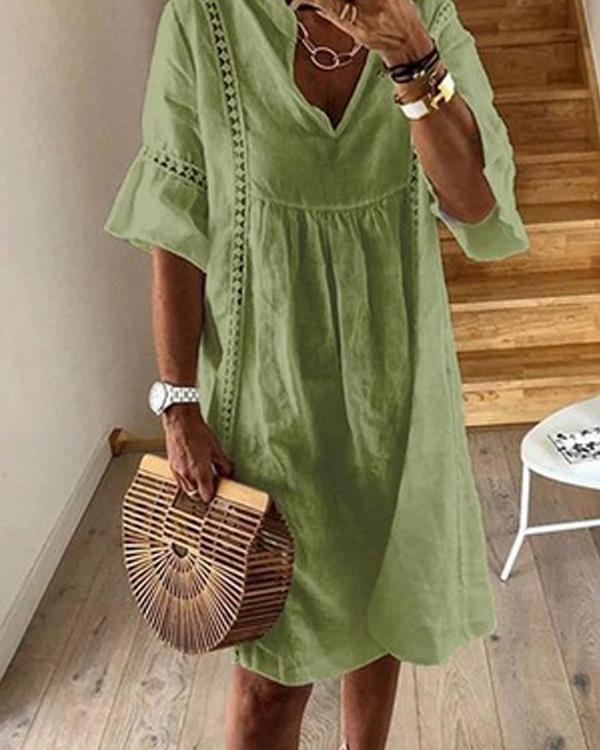 Solid Short Sleeves Crochet Casual Vacation Dresses