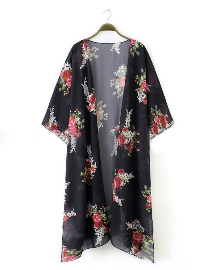 Fall Vintage Cardigan Outwear Floral Printed Women Daily Shirts & Tops
