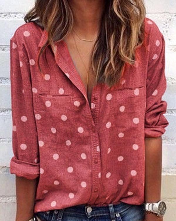 Womens Clothing Long Sleeve Polka Dots Shirts