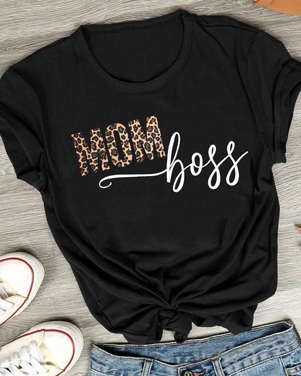 Leopard Printed Mom Boss T-Shirt Tee