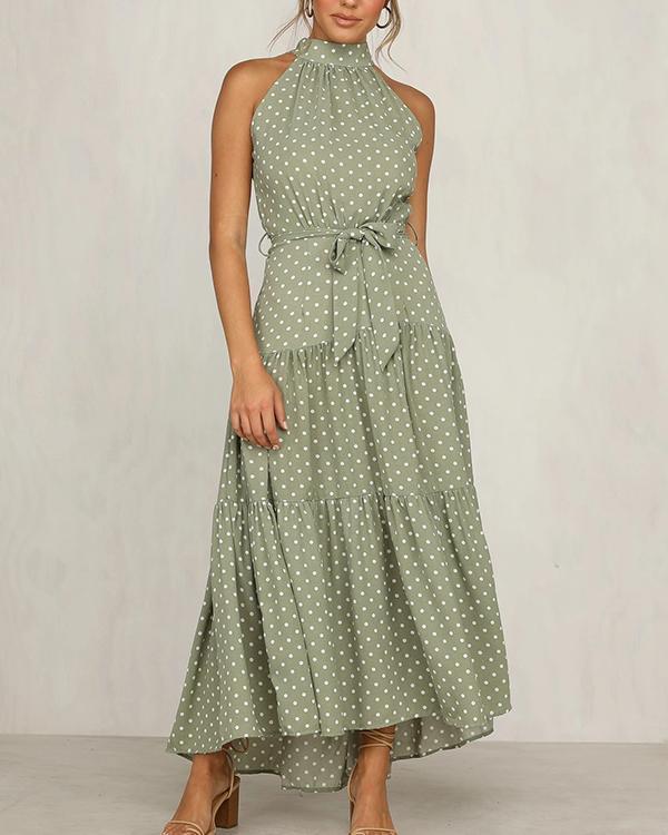 Polka Dot Sleeveless Boho Maxi Dress