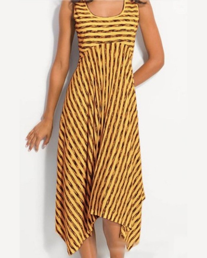 Women Midi Stripes Dresses A-Line Daily Cotton-Blend Printed Dresses