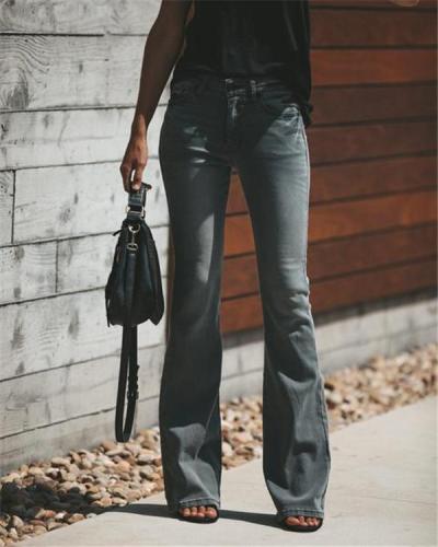 Women's  Vintage Solid Bell-Bottoms Slim Denim Wear Pants